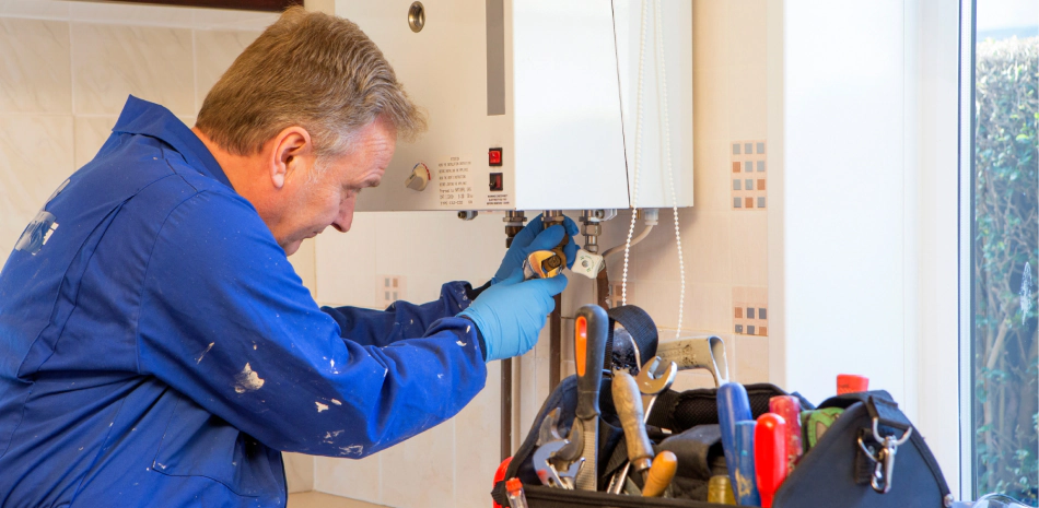 worker installing a furnance